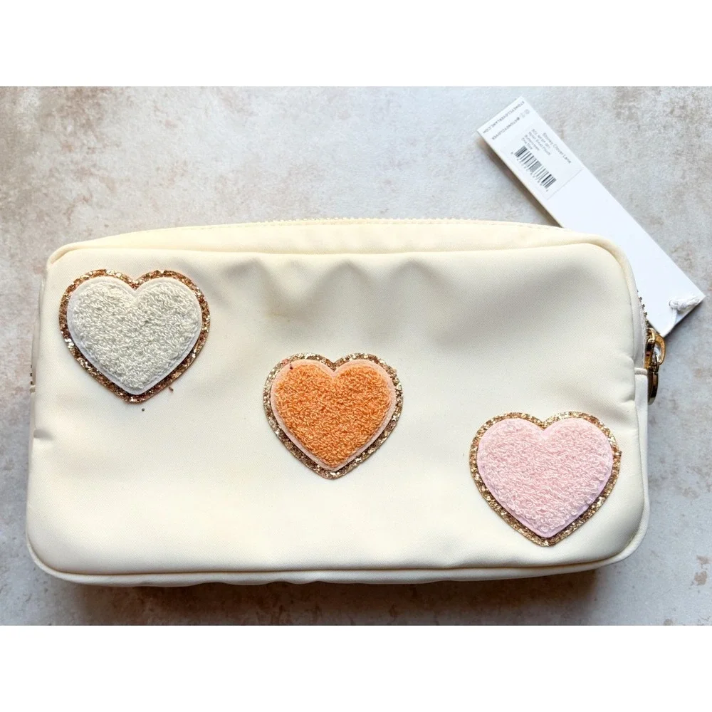 NWT Stoney Clover Lane Nylon Small Pouch Buttercream Heart Patches
